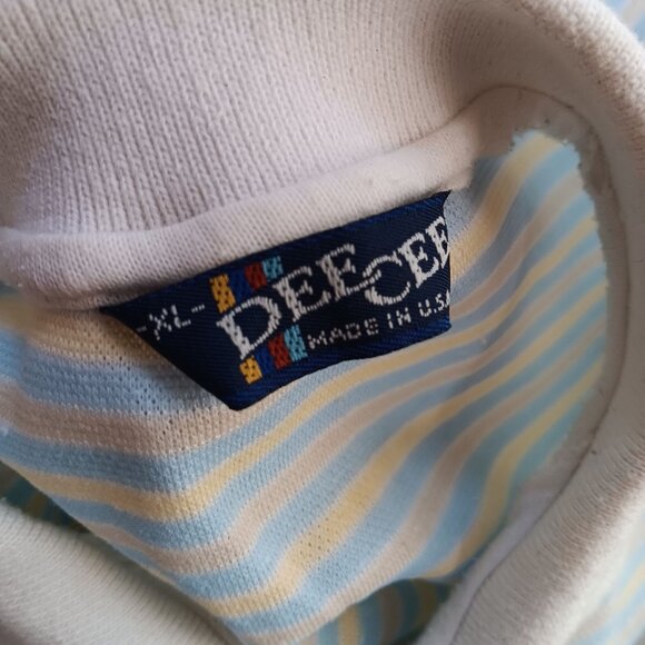 Vintage Mens XL Polo Shirt 1980's Yellow Blue Striped USA Dee Cee Single Stitch - Picture 6 of 6